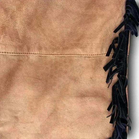 Vintage Western Brown Leather Pants Handmade Black Fringe 6P Straight Leg Chic - Picture 11 of 15